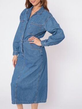 Vtg LANDS END midi jean dress size 18